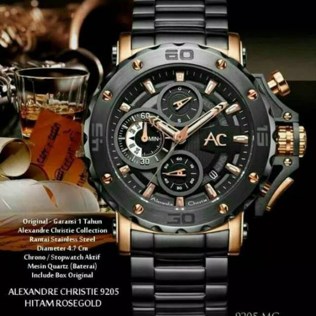 JAM TANGAN PRIA ALEXANDRE CHRISTIE AC 9205 COLLECTION ROSE GOLD BLACK ORIGINAL