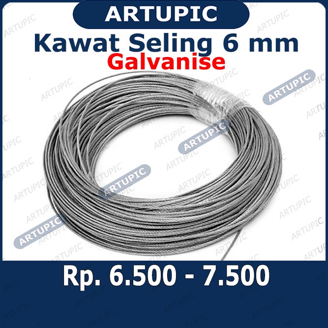 Kawat Seling 6 mm Kawat Selling Sling Baja Galvanise Wire Rope 6mm Cocok untuk Pulley Katrol Hand Wi