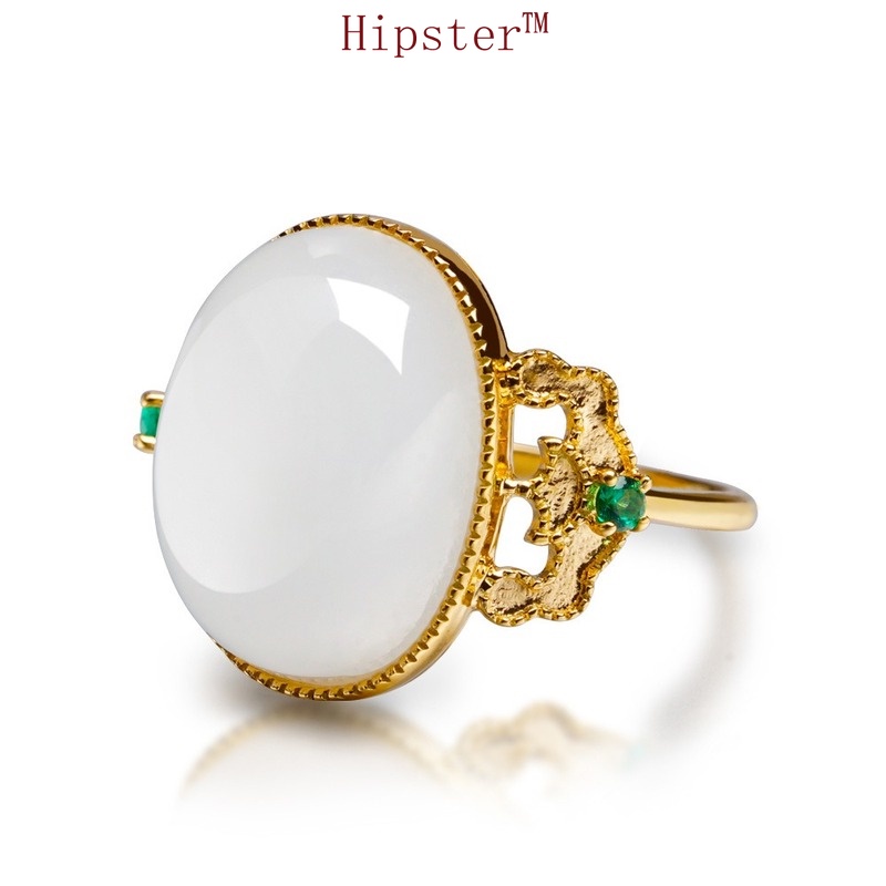 Best-Selling European and American Retro Affordable Luxury Hollow Inlaid White Gem Ring