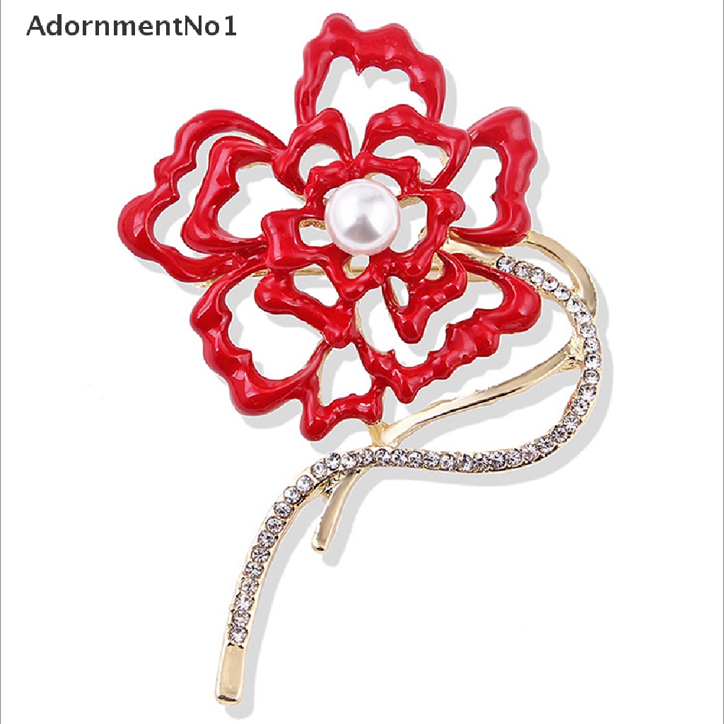 (AdornmentNo1) Bros Pin Desain Bunga Merah Hias Mutiara Aksesoris Wanita