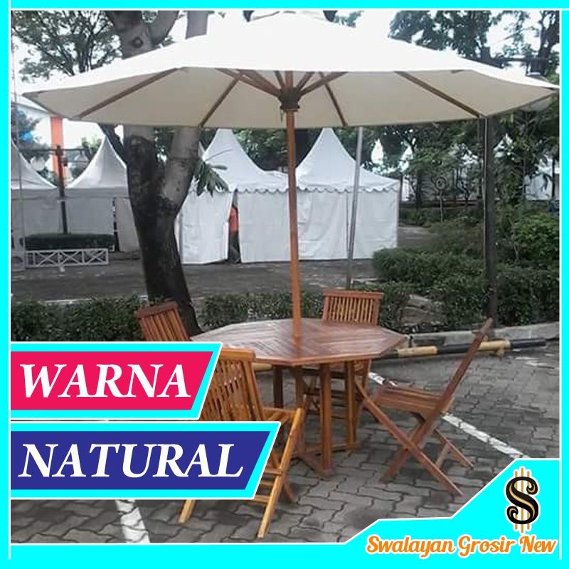 Tenda Meja Payung Taman Cafe Pantai dan Hotel Outdoor Kayu Jati Full Set Outdoor