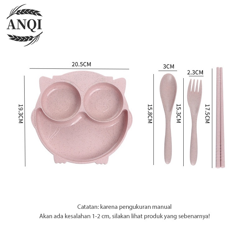 ANQI 1888 Piring makan set anak Piring makan wheat 4 in 1 lucu anak VS