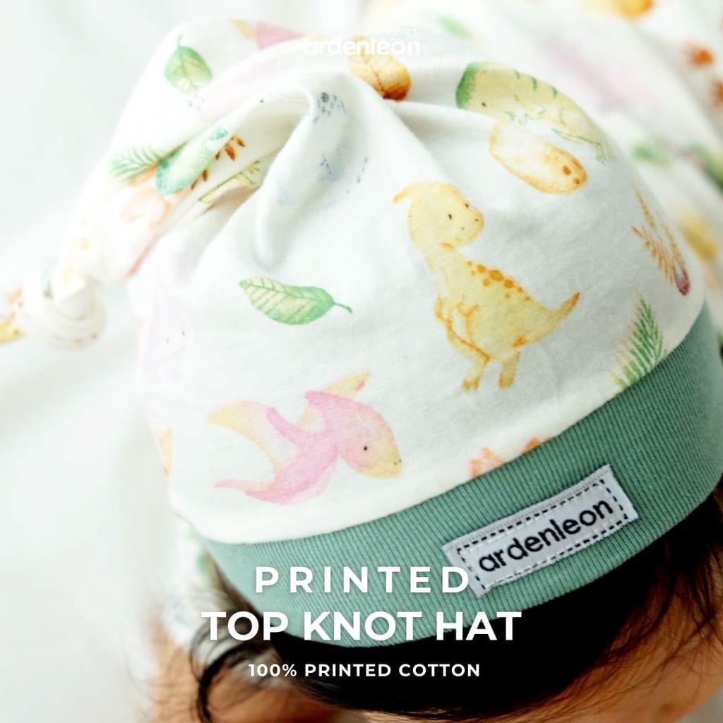 ARDENLEON Baby Top Knot Hat Printed Topi Bayi (Baby Dino/Unicorn)