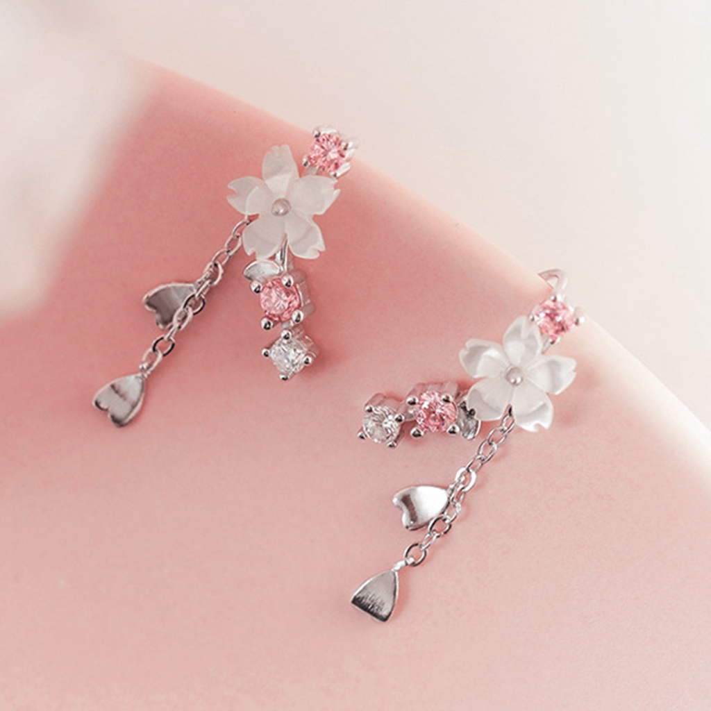 Hu Hu Hu Hu Hu Alat Bantu Pasang Kacamata♡ 1 Pasang Anting Kait Gantung Bahan Alloy Desain Bunga Sakura Hias Berlian Imitasi Untuk Wanita