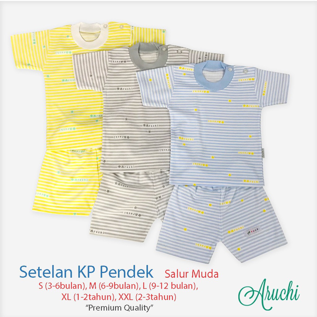 ARUCHI BABY SETELAN PIYAMA PANJANG / PENDEK / KUTUNG MOTIF SALUR Size NB S M L XL XXL isi 1 Stel