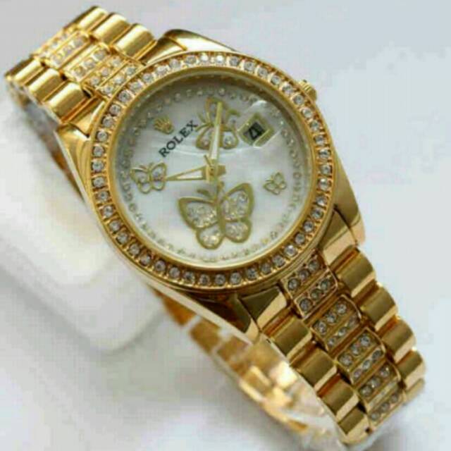 Jam Tangan Wanita Elegant Exclusive ROLEX Butterfly Premium Watch Gold