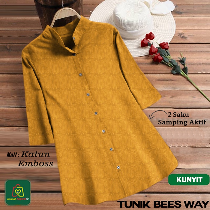 Baju Atasan Blouse TUNIK BEES WAY Bahan Emboss Premium Wanita Muslim Size XL-XXXL / 19444 19447 19450