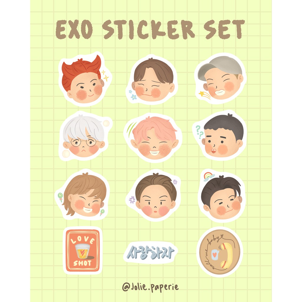 

EXO sticker set / kpop sticker / art sticker / sticker illustrasi