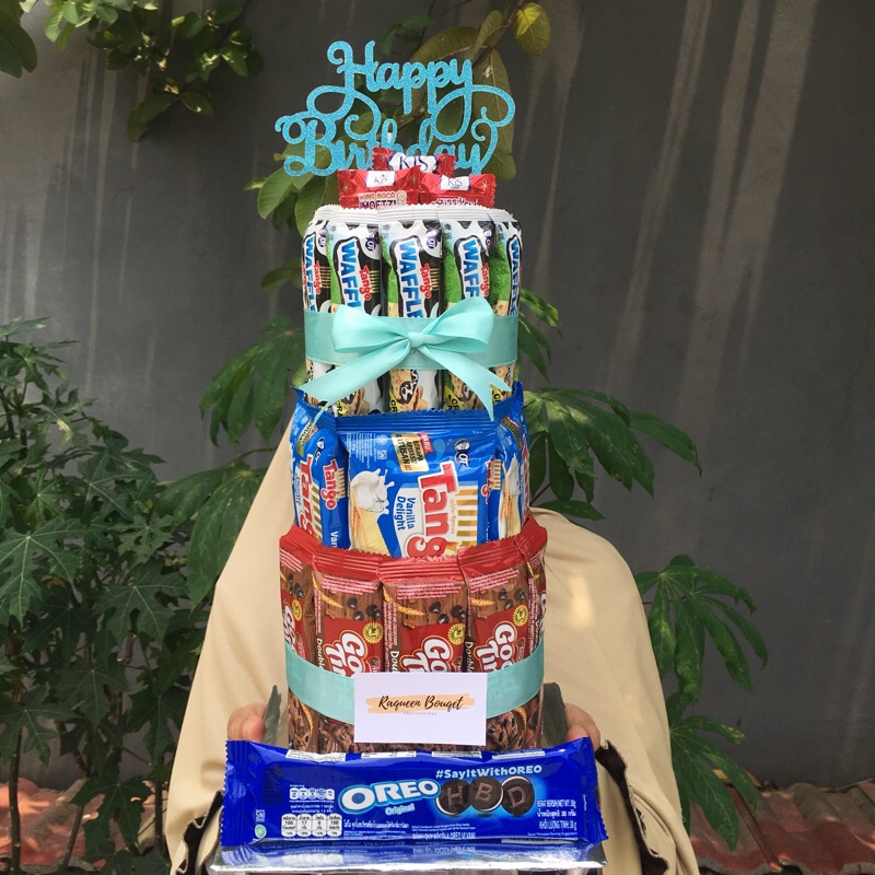 Snack Cake Tingkat - Snack Makanan Ulang Tahun Wisuda Graduation - Kue Tart Makanan Cake Snack Murah - Snack Tower Tingkat - Snack Tower Murah