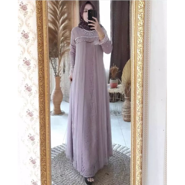 GAMIS DRESS TILE MIX BRUKAT DEPAN BELAKANG FULL GAMIS BRUKAT  TILE MAXY DRESS