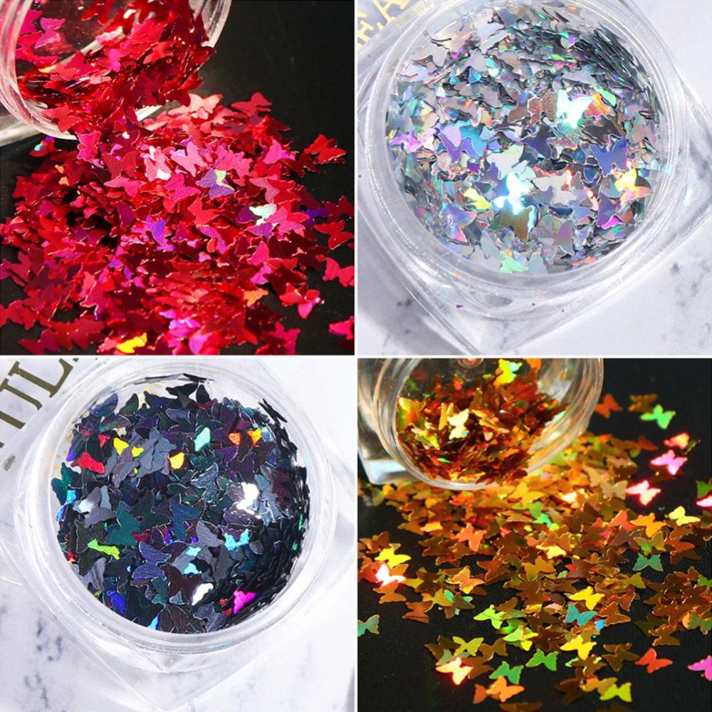 Timekey Serbuk Glitter Sequin Bentuk Kupukupu 3D Holografik Untuk Dekorasi Nail Artmanicure A8K8