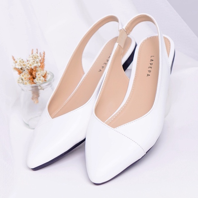 LAPEPA STORE - FREYA White Sepatu Flat Shoes Wanita | sepatu kerja kantoran wanita hak rendah warna 