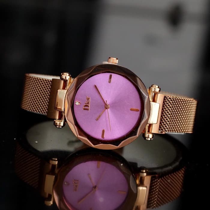 KEREN Jam Tangan Wanita Murah Dior Magnet Pasir Rosegold plat Dark Pink MASA KINI