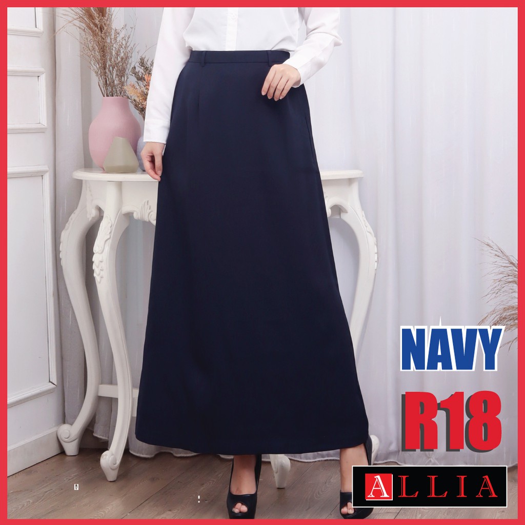 ALLIA R18 - NAVY - M - 7L - Rok A Line Wanita - Rok kerja wanita - Rok Payung