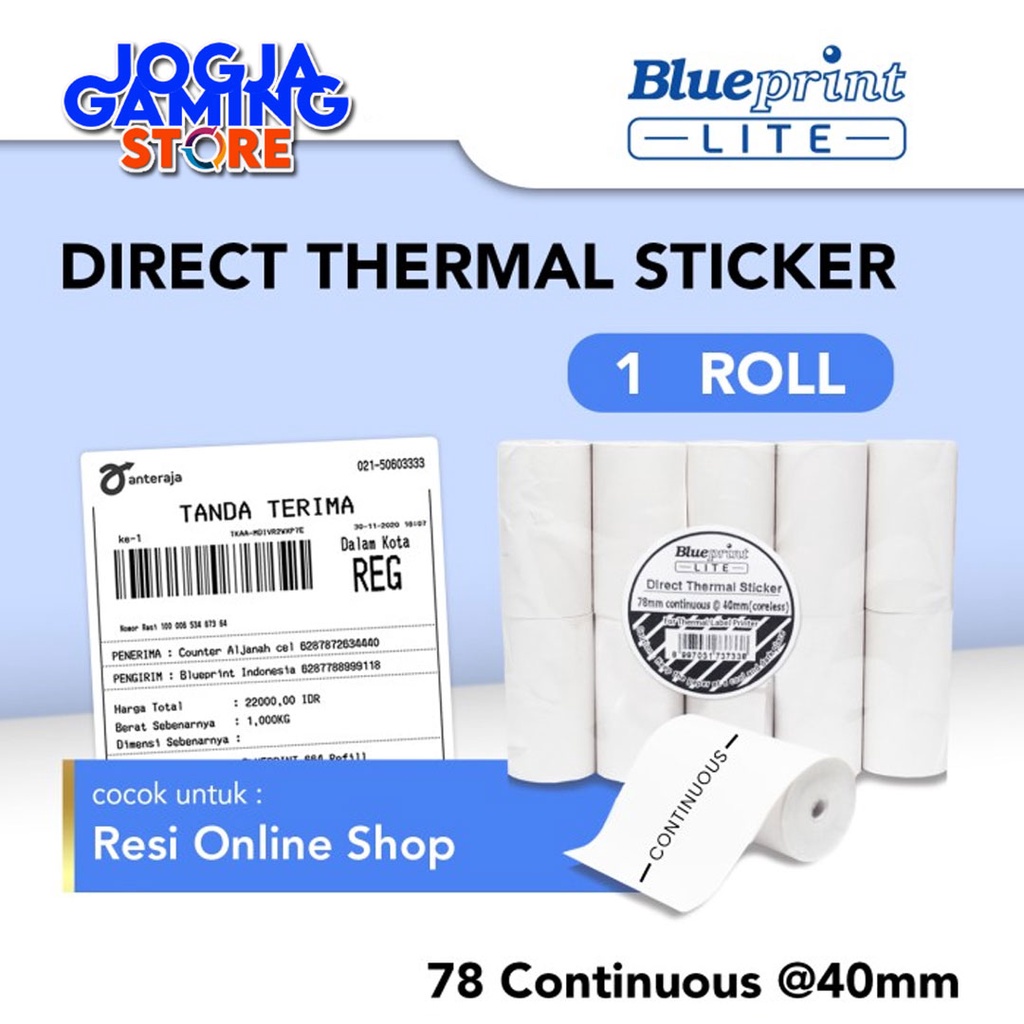 

Direct Thermal Sticker Label BLUEPRINT 78 Continuous @40mm x 9,2 m Lebar 80mm - 1 Roll