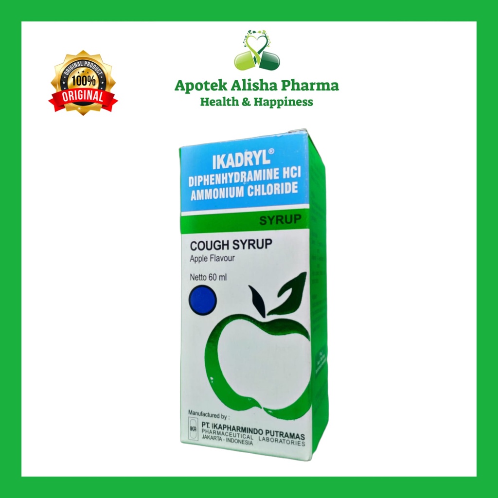 IKADRYL SYRUP 60ML / 100ML - Ikadryl Sirup Obat Batuk Rasa Apel / Pengencer Dahak / Ikadril Sirup