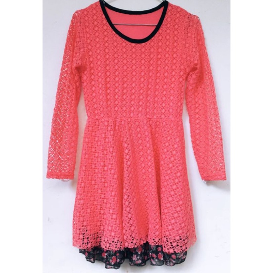 Preloved Midi Dress Brukat Coral / Preloved Korean Dress preloved outfux mayoutfit myrubylicious aki