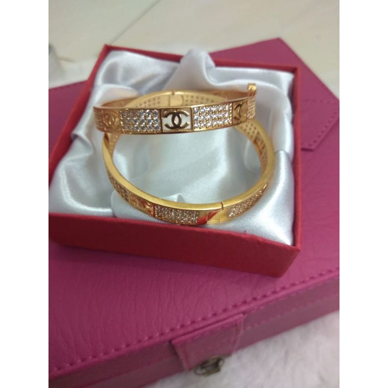 Medan Termurah/Gelang chnel diamond rhodium premium Lapis emas 18k