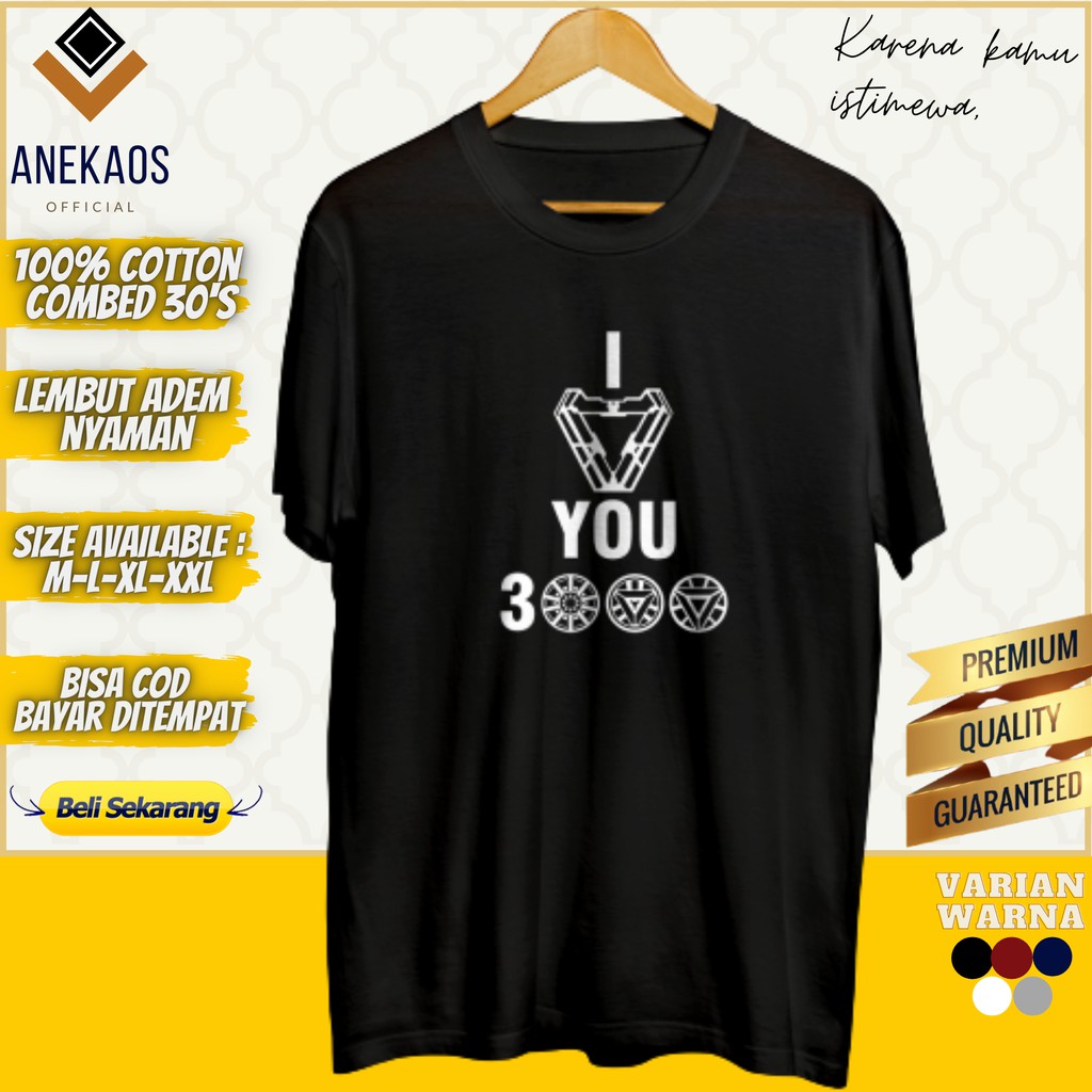 Kaos Ironman I Love You 3000 Kaos Iron man Baju Superhero Ironman Kaos Distro Pria Baju Distro Murah