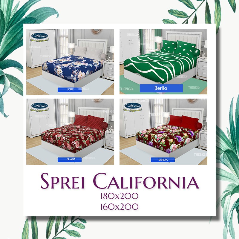 CALIFORNIA Sprei 180x200 Ariana Elma Lulu Milea Ryu Kei Rossy Simply Blue Yuri Fiorenza Terino Meow Darino Glen Lynn Marino Royal Olive Fiorello Metrica Polka Bianca Chiara Ginny Vicenzo - 180 160 SP