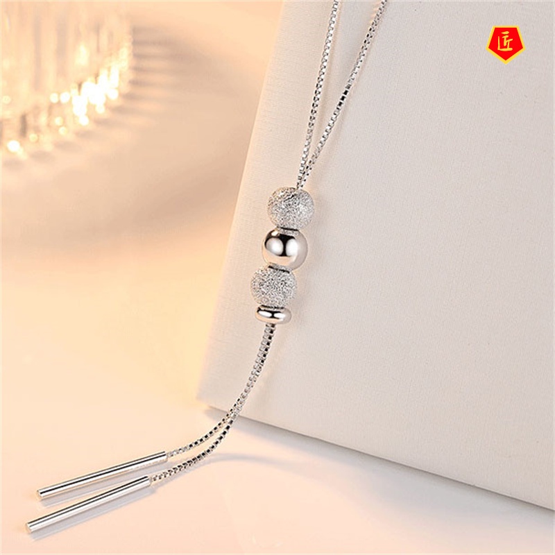 [Ready Stock]S925 Silver Lucky Beads Sweater Chain Necklace Women's Korean-Style Simple Fashion