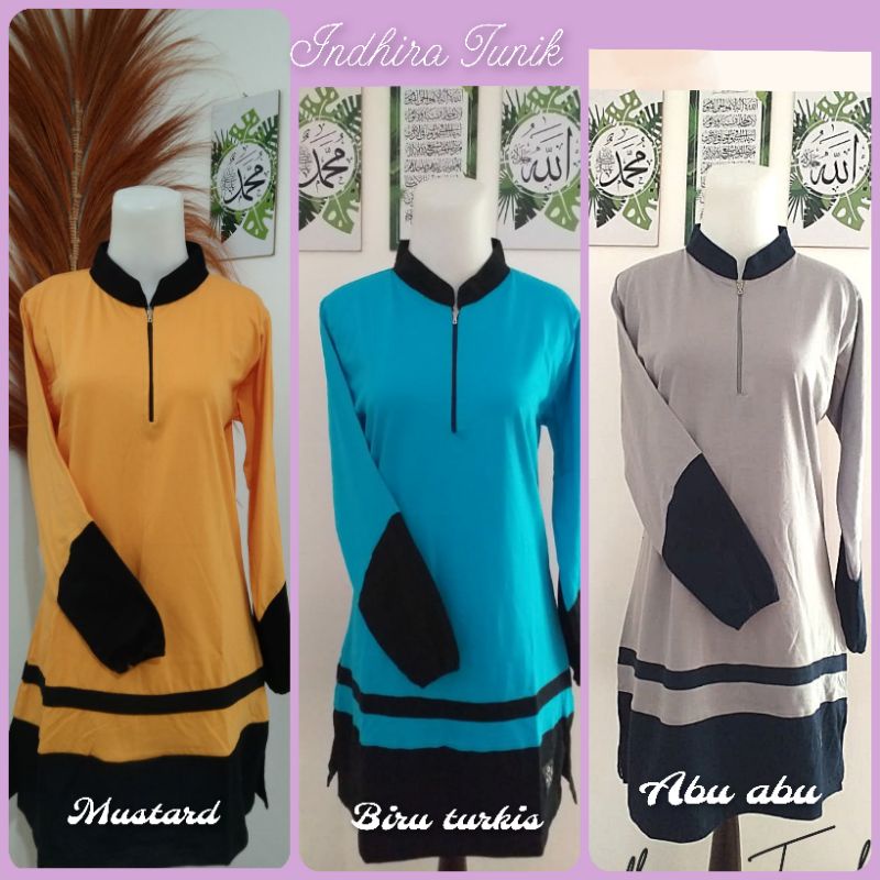 INDHIRA TUNIK ABU Turkis Mustard Kaos Polos Tunik Muslimah Busui Friendly