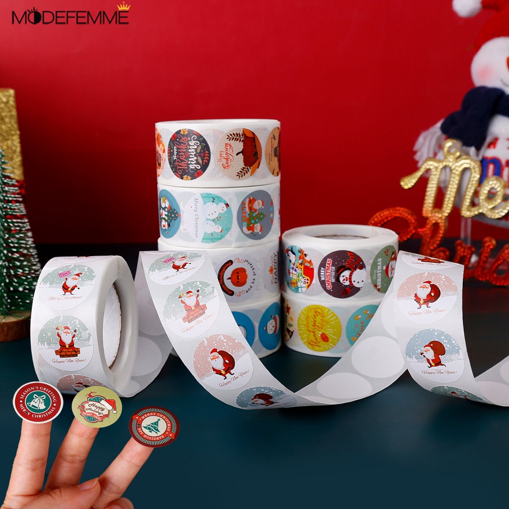 500pcs / Roll Stiker Segel Amplop Motif Santa Snowman Natal Untuk Dekorasi DIY