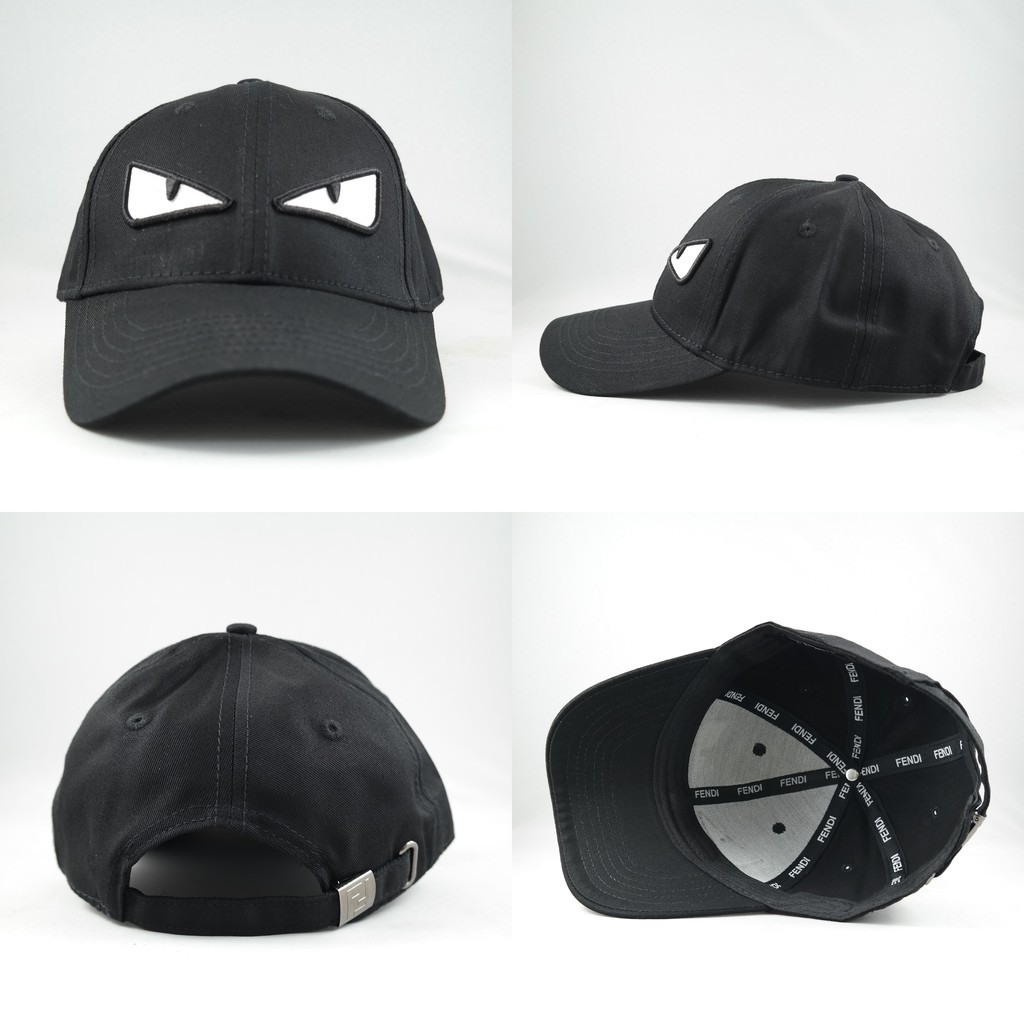 TOPI SNAPBACK MELENGKUNG FENDI HITAM LOGO PUTIH