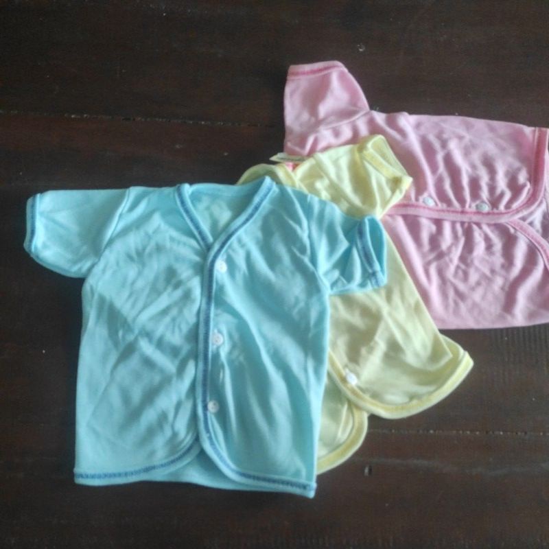 3 Pcs Baju Bayi Atasan Lengan Pendek Kancing Depan Sablon Newborn 0-3 bln TGS