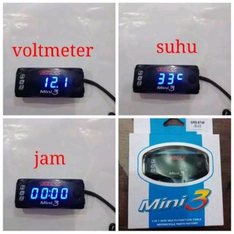 Voltmeter Volt Meter ACCU Aki 3 in 1 Mini 3 12V Universal Semua Motor Bisa