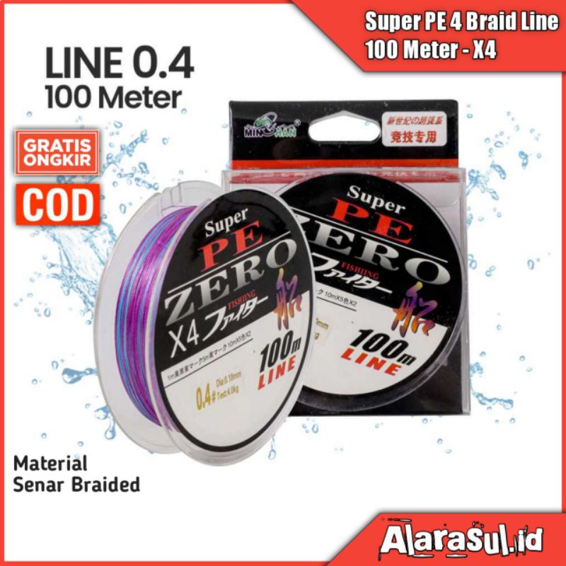 Benang Pancing PE Tali Pancing PE Senar Pancing Tali Pancing Zero Super PE 4 Braid Line 100 Meter X4