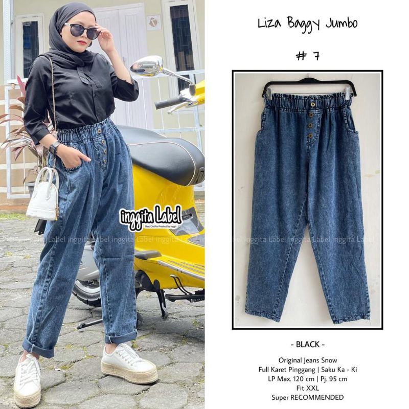 Lizaf Baggy Jumbo #7 Baggy Pants Original Jeans Snow LP 120 Full Karet Pinggang Fit to XXL
