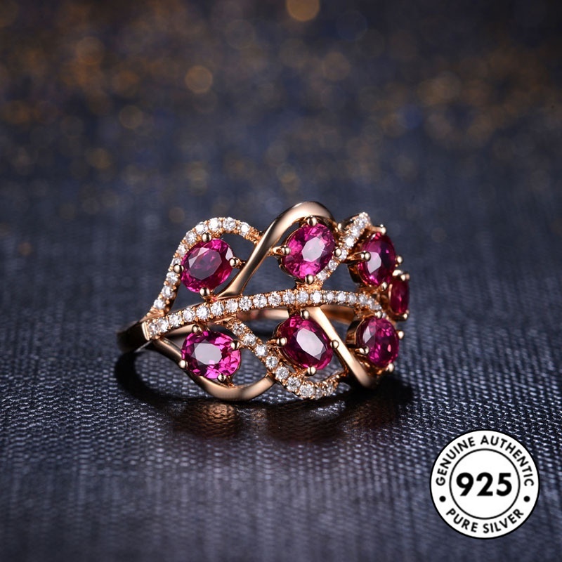 Cincin Sterling Silver 925 Model Daun Ruby Warna Rose Gold Untuk Wanita