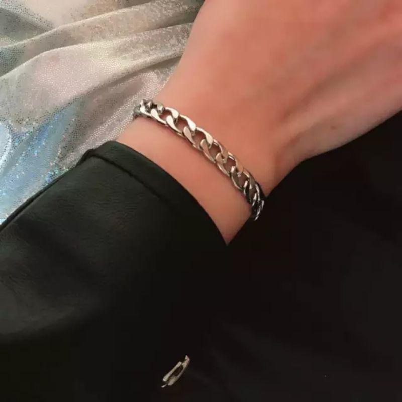 Gelang Rantai Baja Putih Titanium Gelang Anti Karat