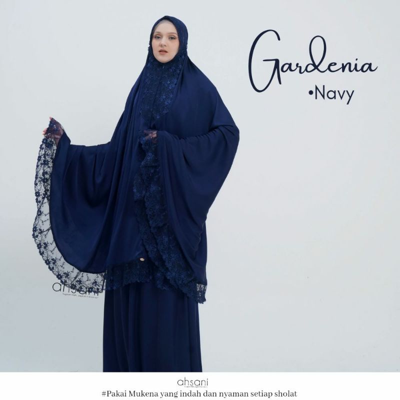 MUKENA AHSANI GARDENIA | Ahsani Mukena 2in1 Navy Bahan Armani ORI Mukena Cantik Mewah Adem Lembut da