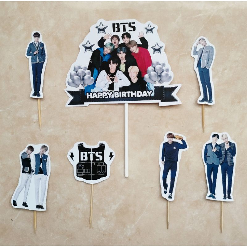 cake topper satu set isi 7 hiasan kue ulang tahun hiasan kue tart karakter BTS Korea Boyband