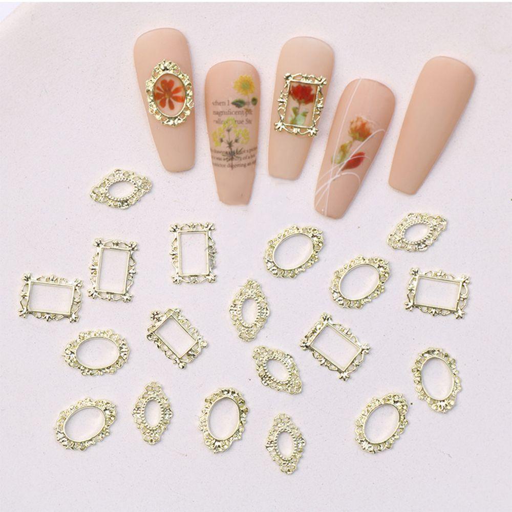 MXBEAUTY Women Nail Alloy Jewelry Alloy Manicure Accessories Photo Frame Nail Art Decoration Charms Hollow Ornaments European Frame Exquisite Classic Retro DIY Nail Patches/Multicolor