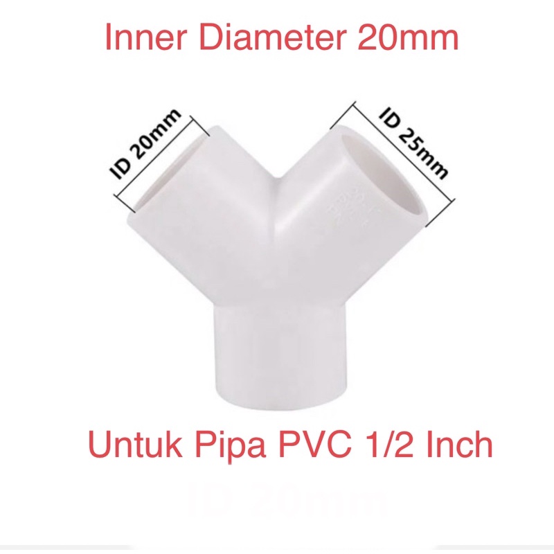White Fitting 3 Way arah Cabang Y Inner Diameter 20mm for Pipa PVC 1/2 Inch Pipe Fitting Hidroponik 