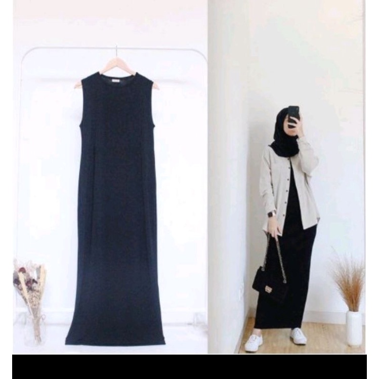 INNER SEPAN // INNER SPAN TEBAL // INNER DRES TANPA LENGAN // LONGDRESS // INER DRES // INNER HITAM 