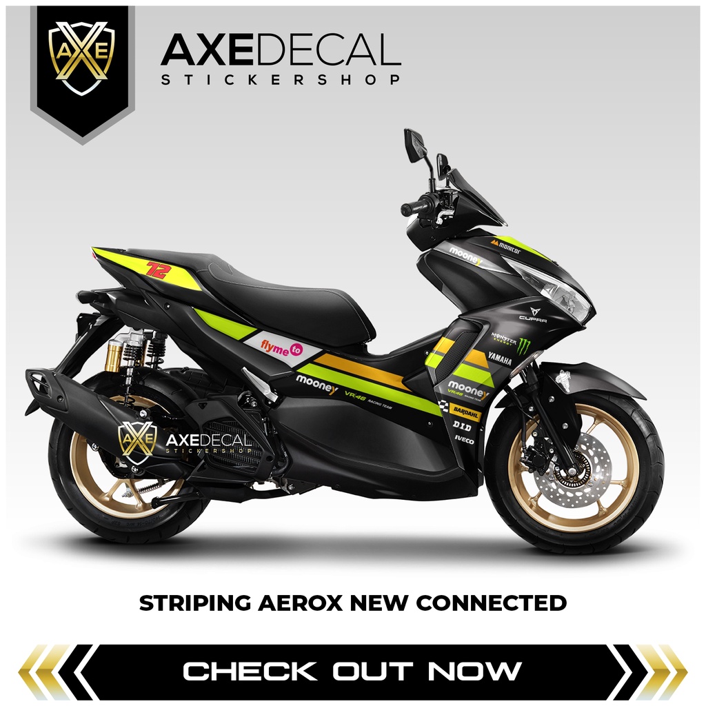 Striping New Aerox Connected Livery Mooney VR 46 / Stiker Motor Yamaha Aerox Baru / Stock Decals