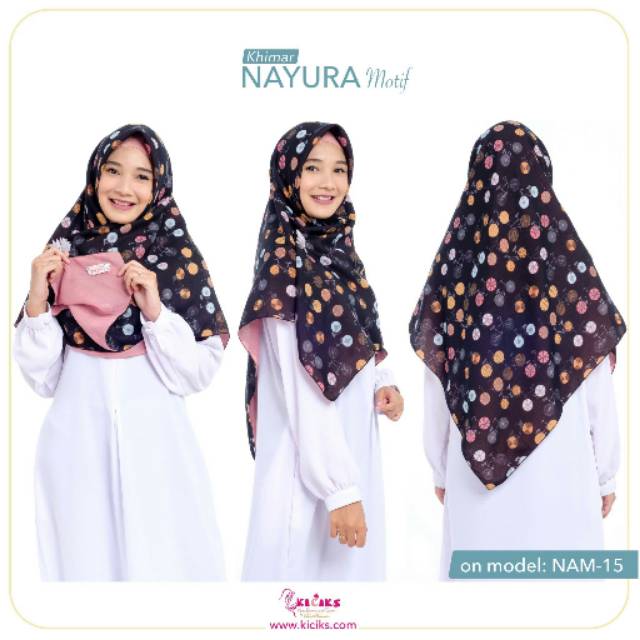 Hijab Segi empat Motif Kerudung Jilbab Khimar Kiciks Muslimah Nayura Kode NAM 015