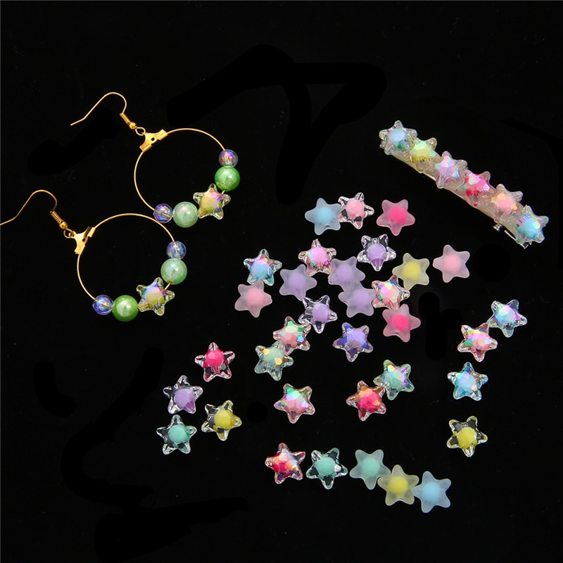 80pcs Multicolor Colorful With Hole Five-pointed Star Acrylic Matte Transparent Loose Beads For DIY Jewelry Bracelet Necklace Making