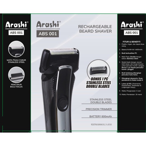 ARASHI Alat Pencukur JENGGOT Pria SHAVER Bisa Cas Ulang RECHARGEABLE ABS 001