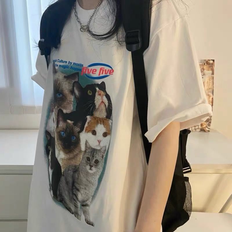 Red Fashion Wanita Lengan Pendek T-Shirt Versi Korea Baru Gaya Port Siswa Lengan Pendek Gaya Harajuku Atas