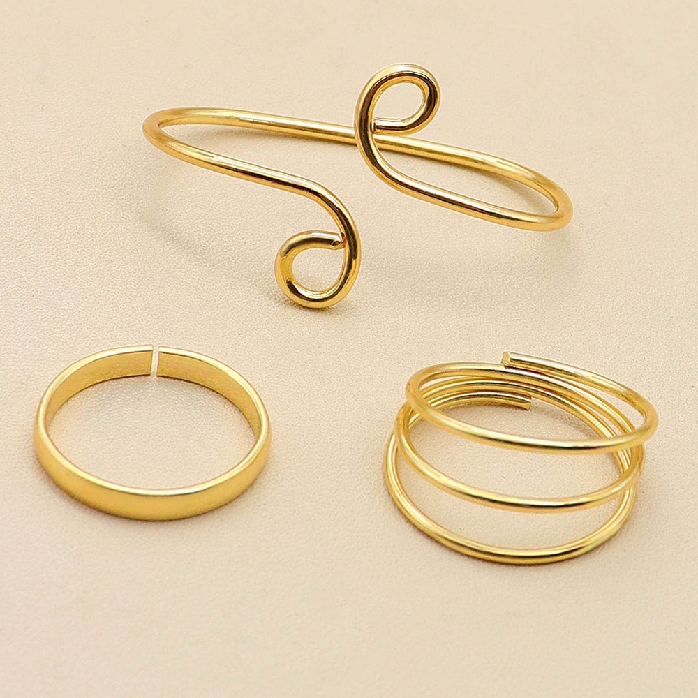 3pcs / set Cincin coil simple Warna Emas Untuk Wanita