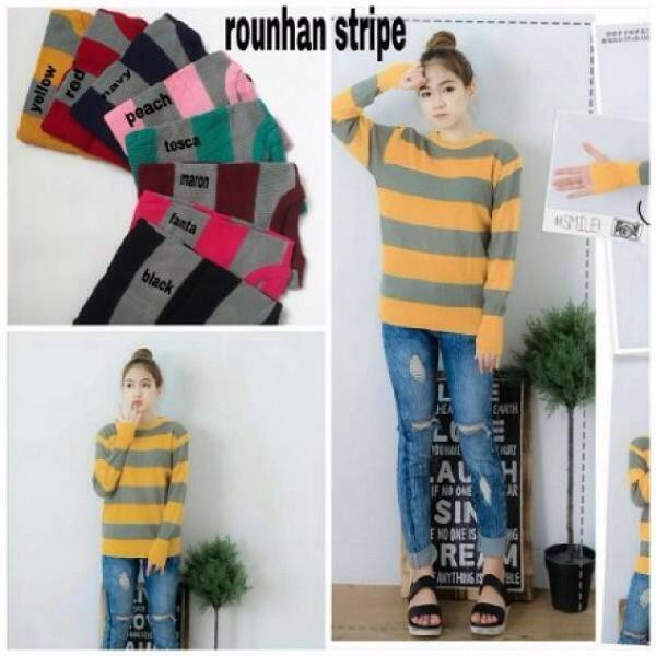 Promo Roundhand STRIPE | sweater roundhand | baju korea | sweater korea | baju tebal | birshopp