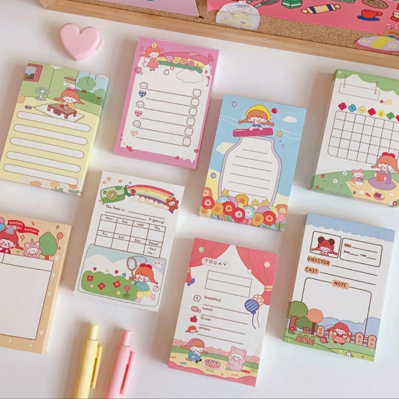Kertas Memo / Note Kartun Anak Perempuan Aesthetic Lucu / Kertas Hias Tempel Dinding MM07 - DOAEJO