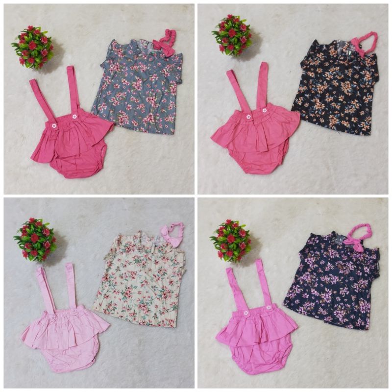 Overall Bunga Umur 1-12 bulan Setelan Bayi Cewek Celana Rok Atasan Bunga