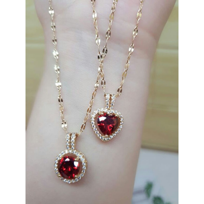 Kalung asli titanium microdiamond merah / kalung liontin titanium / kalung liontin microdiamond