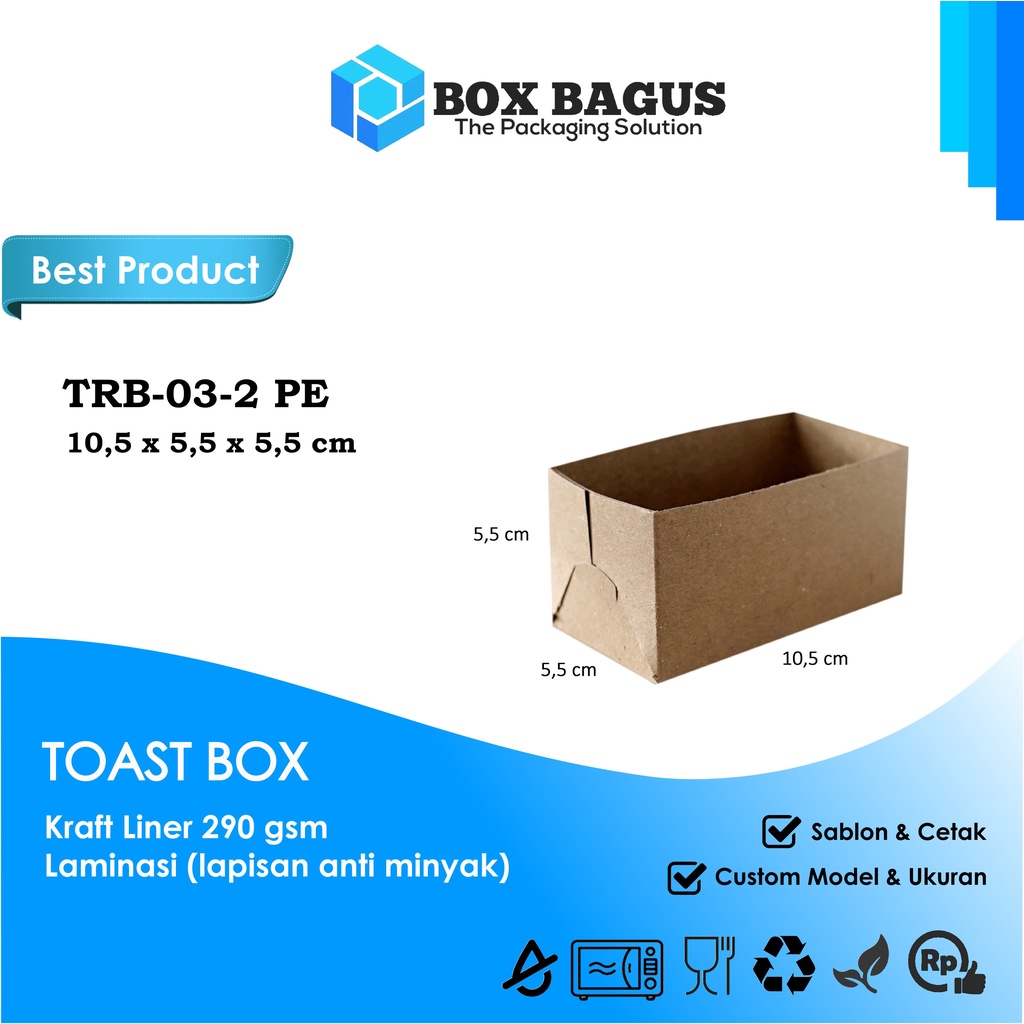 TOAST BOX 10,5x5,5x5,5 KRAFT 290 GSM LAMINASI - DUS KOTAK HAMPERS TRAY BREAD ROTI BAKAR